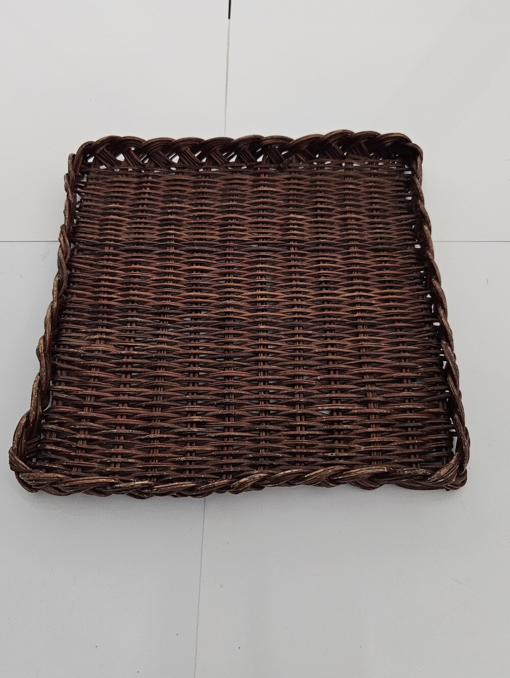 Dark Brown Wicker Rattan Square Vanity Catchall Tray 9.5